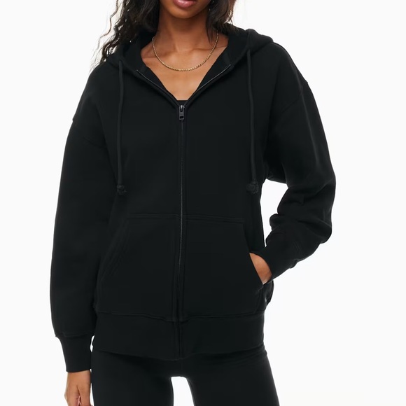 Aritzia Tna Cozy Fleece Boyfriend Zip Up Hoodie in Black Size 2XS - Picture 1 of 14